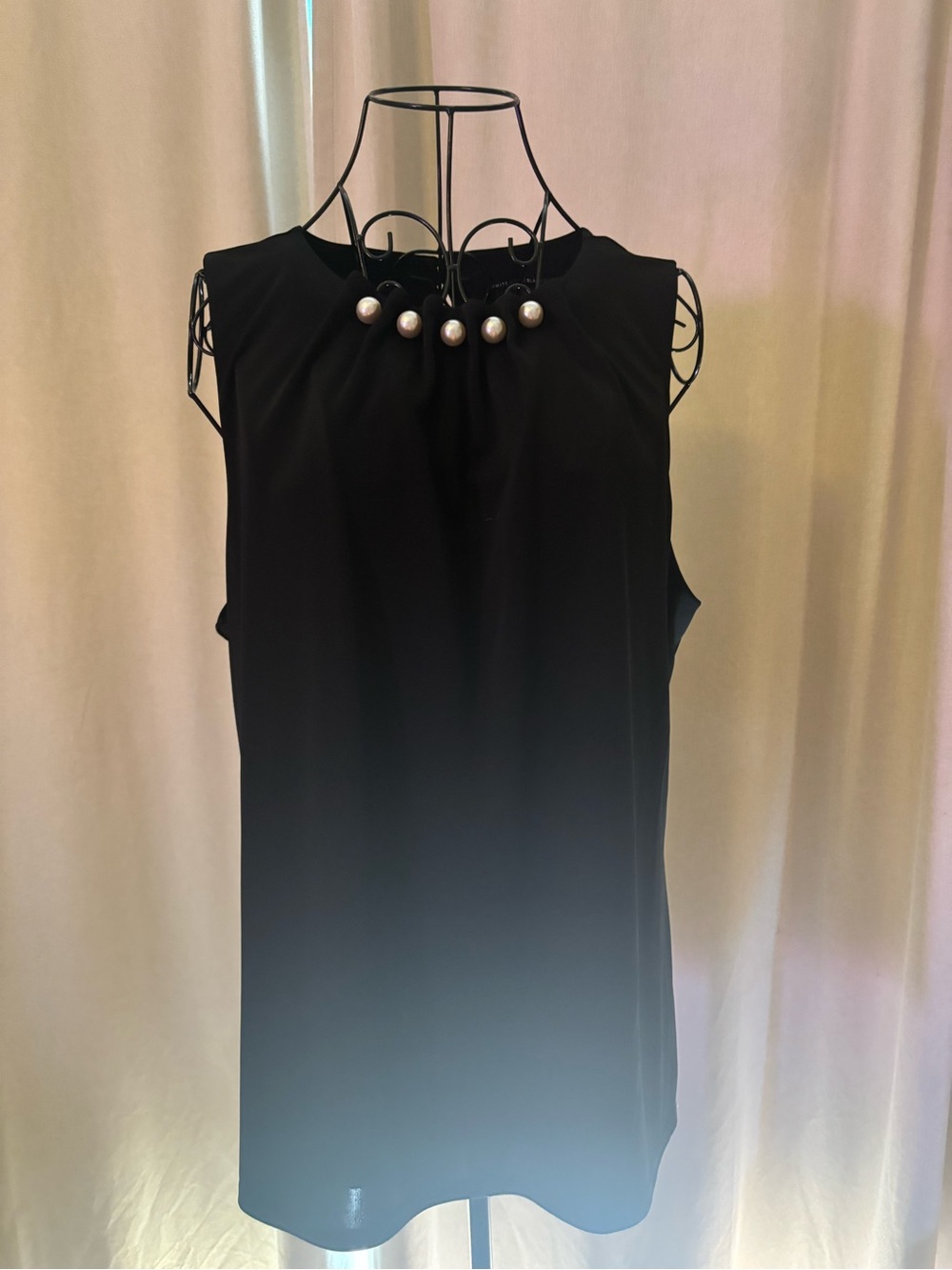 White House Black Market Black Sleeveless Pearl-Trim Blouse